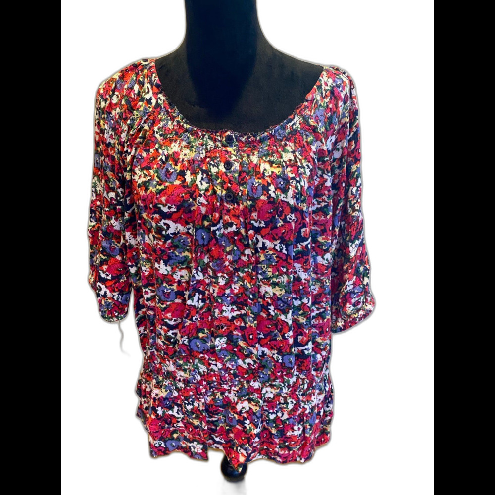 Westbound Women’s Blouse Petite Large Top Flowy Boho Floral Red‎ Blue Peasant